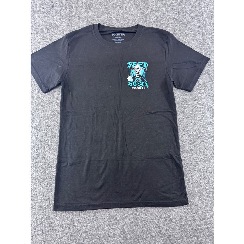 RGSTR Mens Feed Your Soul Dragon Graphic T-Shirt Black Teal Small Streetwear